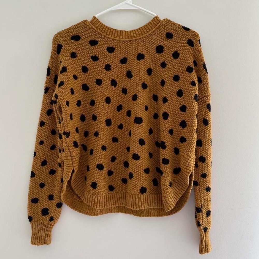 Madewell Tan and Black Polka Dot Sweater